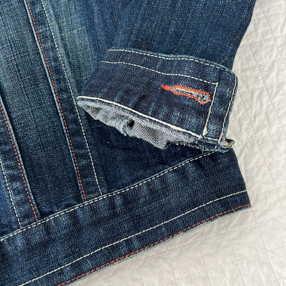 Gorgeous women’s denim jacket. Size L. Orange and white details. Like new! - Picture 3 of 8